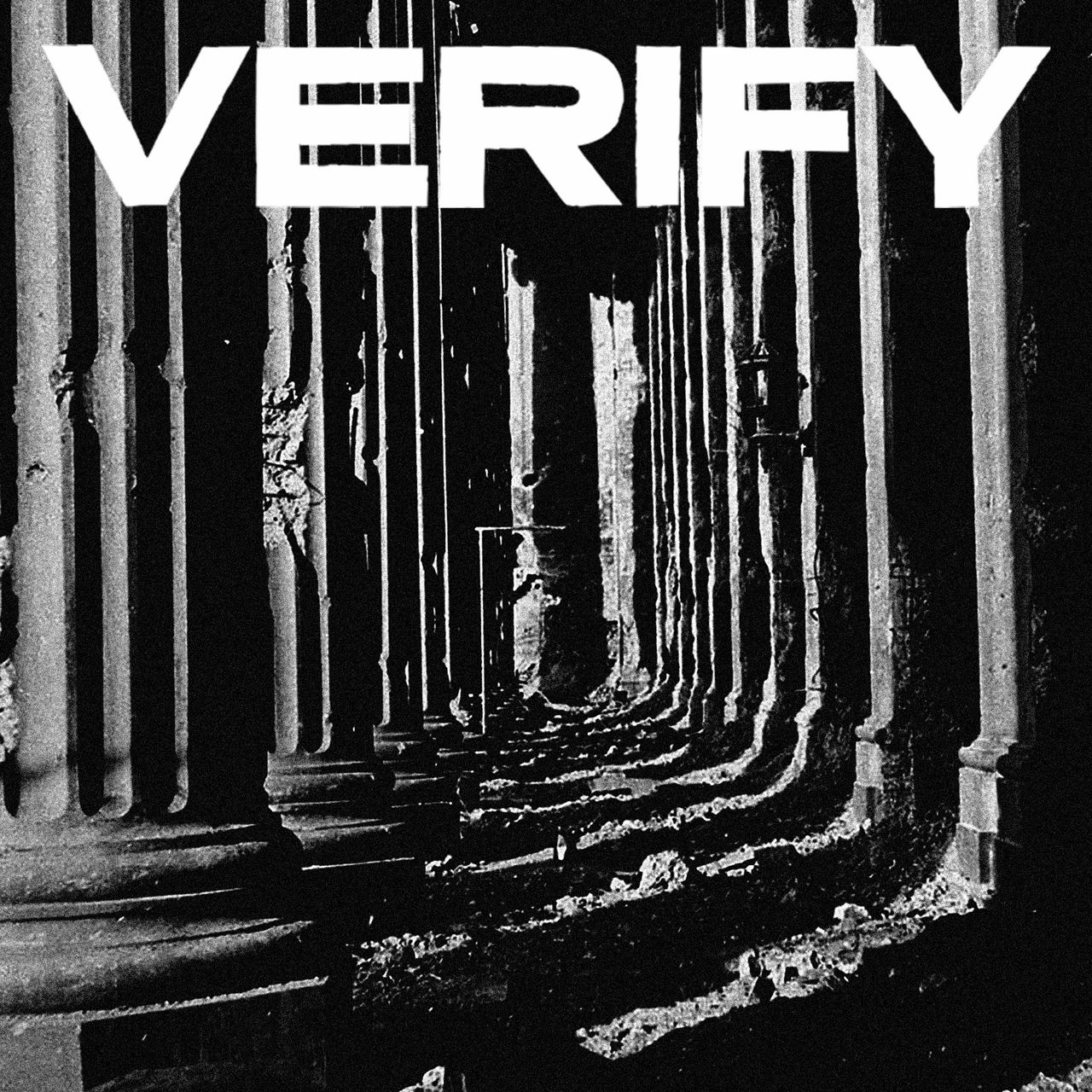 decaying columns in black and white